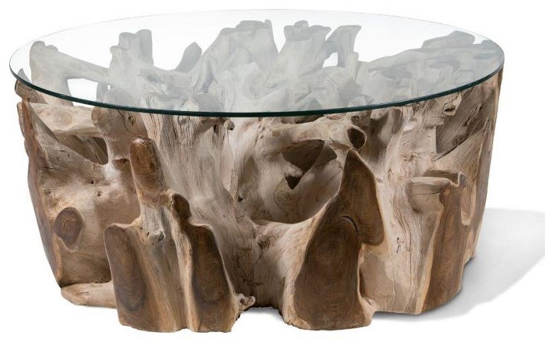 Ibolili Coffee Tables B904R Bleach Teak Coffee Table, Round